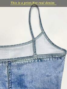 SHEIN 新款热销牛仔印花修身迷你连衣裙 - 彩色 - 查看 6