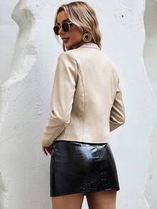 SHEIN Clasi Zip Through PU Leather Jacket In Fall/Winter - Apricot - View 2