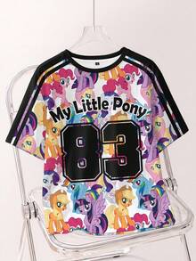 My Little Pony X SHEIN 大尺碼卡通印花短袖T恤 - 白色 - 查看 1