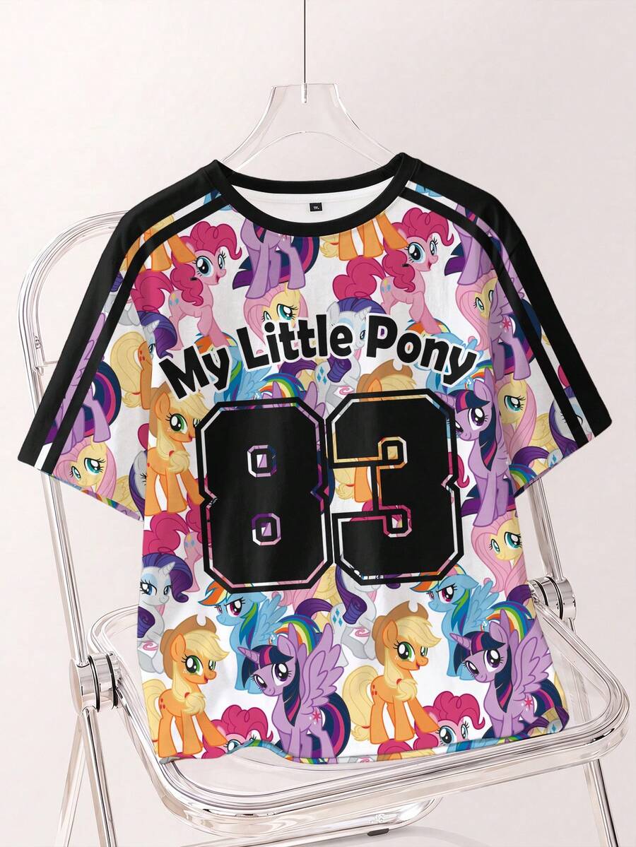 My Little Pony X SHEIN 大尺碼卡通印花短袖T恤 - 白色 - 查看 1