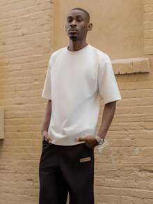 BelSigned BelSigned White Knitted Men Crewneck Short Sleeve T-Shirt, Casual, Boyfriend Gift, For Going Out - White - View 3