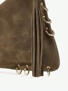 Viva Strut Ladies Bag, Y2K Punk Retro Bag, Metal Ring Decoration, Fringed Decoration, Bohemian  Handbag, Suitable For Campus, Shopping, Festivals, Commuting - Coffee Brown - View 3