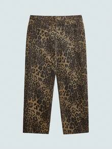 Celana Jeans Pria Model Retro Amerika Motif Leopard Ukuran Besar Potongan Longgar Lurus, Desain High Street - Coklat - View 4