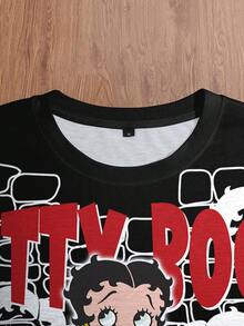 Betty Boop x SHEIN Men's Round Neck Fashionable Printed Casual T-Shirt - White - View 4