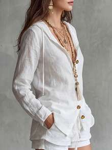 Glimmora Women's Hooded Shirt And Shorts 2 Pieces Set - White - View 4