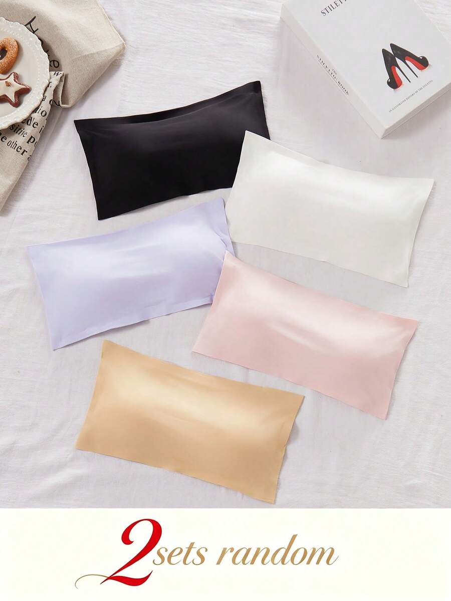 Teen Girls Strapless Bandeau Seamless Ice Silk Backless Bra With Invisible Hook-And-Eye Closure, Anti-Exposure (5pcs Randomly Shipped 2pcs) - Multicolor - View 1