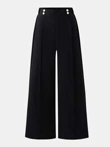 SHEIN Teen Girls Long Pants, Black, Low Rise Cute Boyfriend Fit, Fall, Loose, Formal Work Junior - Black - View 3