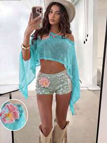 Ure Wave Women's Summer Casual Vacation Versatile Everyday Outing Western Music Festival 3D Three-Dimensional - Mint Green - View 4
