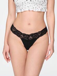 Bonmuse 1pc Women Lace Splicing Seamless Panties - Black - View 4