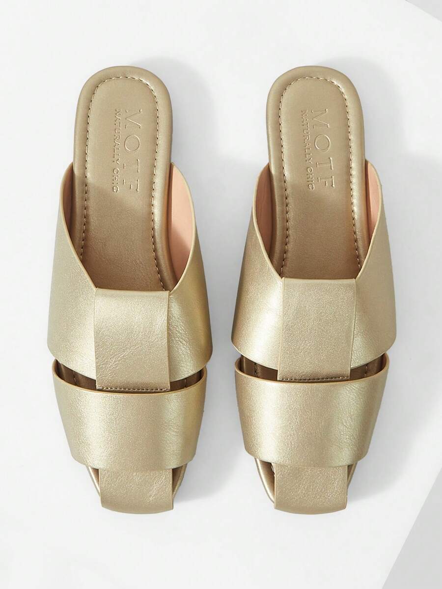 MOTF PREMIUM Zapatos planos de mujer de cuero dorado con punta redonda, estilo casual y sencillo para ir al trabajo - Oro 1 - Ver 1