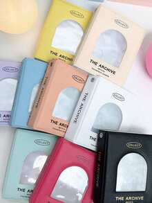 1PC 3 Inch Cream Color Card Album, Mini Portable Album, Cover Hollow Out Window, Simple Solid Color Storage Album Card Case, Photo Storage, Double Sided Holds 40 Small Cards,Back To School,School Supplies - Multicolor - View 2