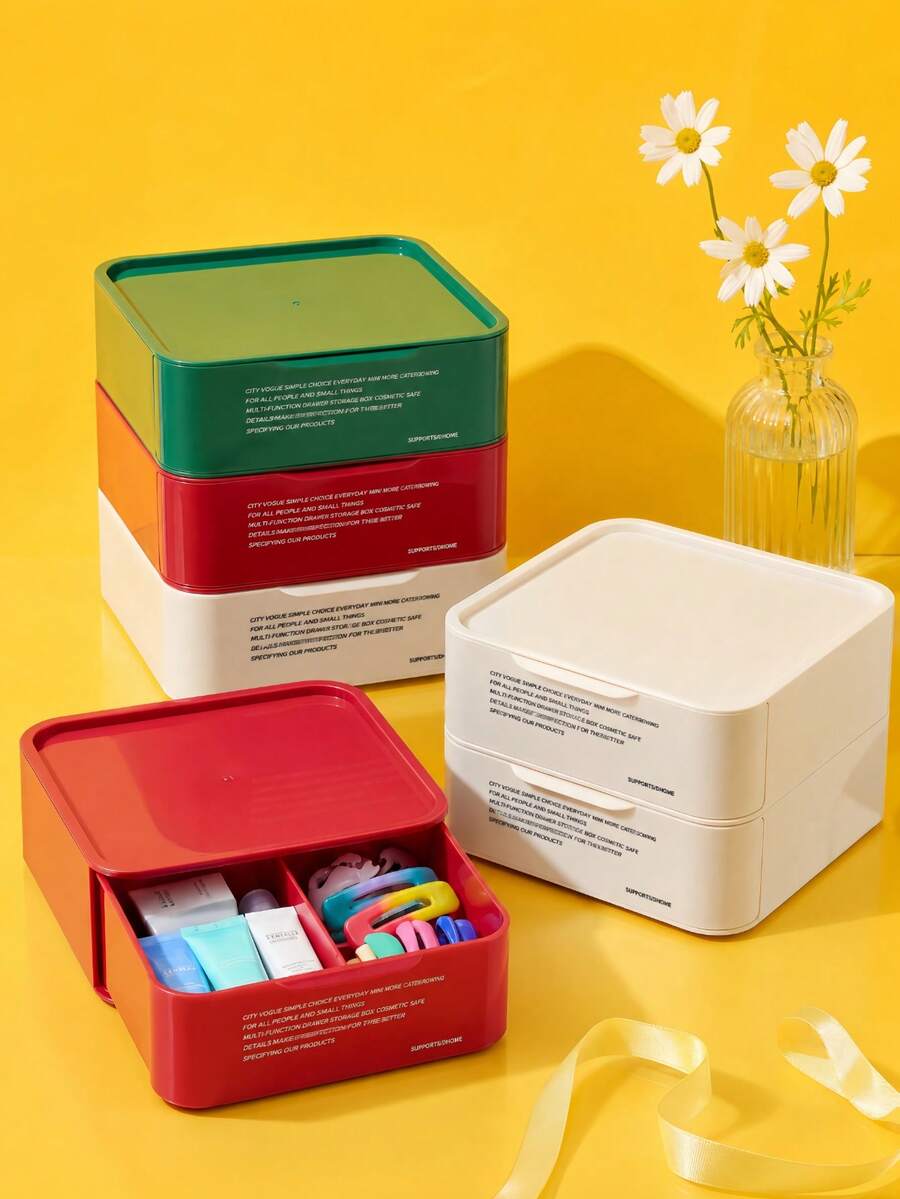 Zazumi 1Pc/3Pcs Desktop Drawer Organizer Box, Thickened Plastic With Minimalist Letter Print, Detachable Multi-Layer Stacking Structure For Sundry Sorting, Storage Solution For Student Dorm Home Study And Office Desktop Arrangement - multicolor - View 1