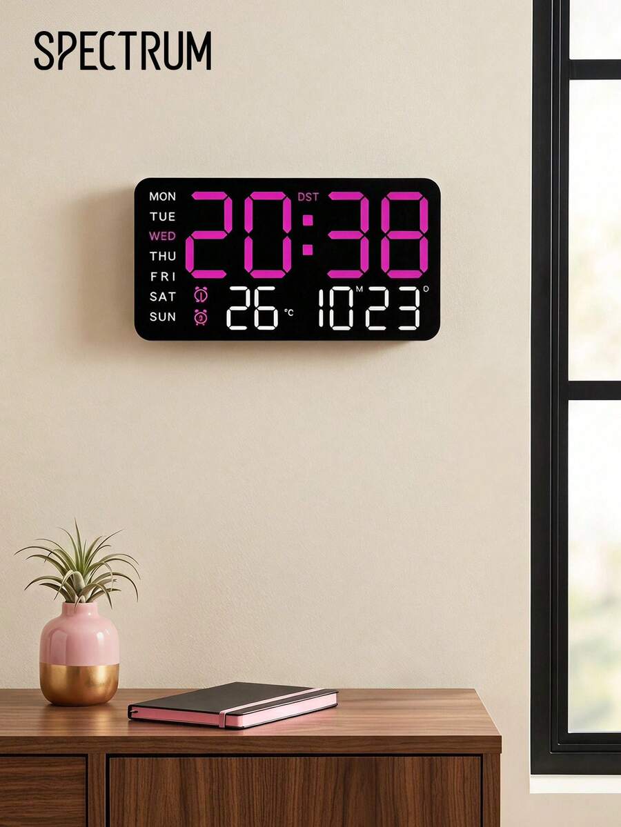 Large-Screen LED Digital Wall Clock ,USB Power Supply, Dual Alarms, Temperature And Date/Week, Adjustable Brightness, ℃/℉ Switch, Minimalist Design, Suitable For Home And Office Use(Battery Not Included) - multicolor - View 1