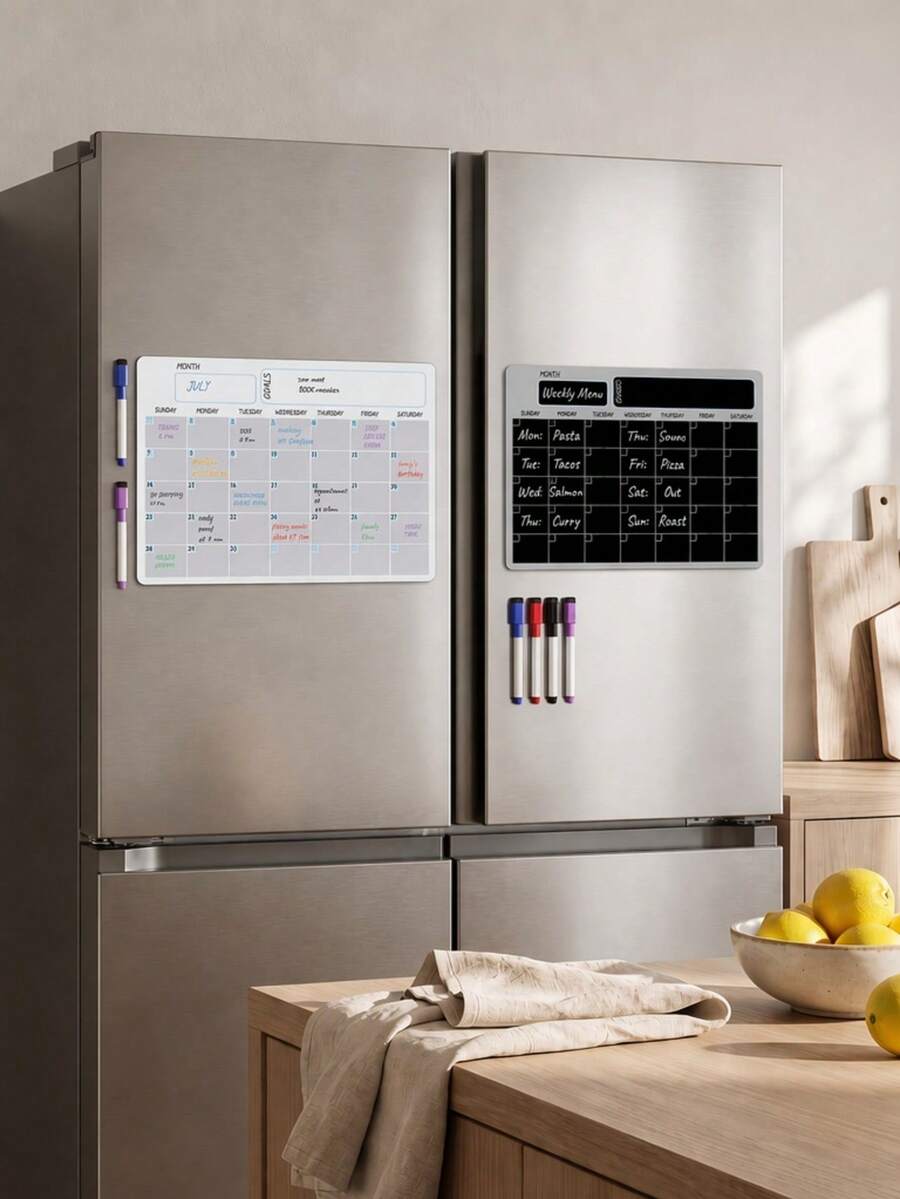 Haus Hana 1Pc/2Pcs Magnetic Fridge Monthly Calendar Board, Soft Dry Erase Rubber Magnet Material, Grid Monthly Layout Reusable Writable Planner For Refrigerator Household Schedule Reminder, Gift For Family Household Managers Holiday Present - Multicolor - View 1