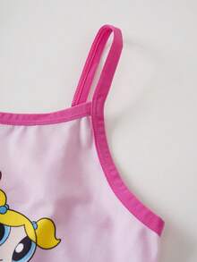 THE POWERPUFF GIRLS X SHEIN 2pcs/Set Pakaian Dalam Anak Perempuan Remaja 8-12 Tahun, Model Camisole & Boxer Briefs, Motif Kartun Lucu - Berwarna merah muda - View 6