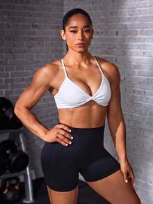 Solea Cove Women's Solid Color Back Cutout Daily Fitness High-End Tight Sports Bra - White - View 4