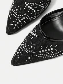 CUCCOO HITCHD Svarta högklackade sandaler för kvinnor med strass, mesh, spänne och stilettklack, spetsig tå, urholkad design, sommarskor med elegant stil - Svart - Visa 4