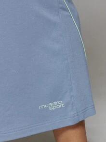 Musera Sport Contrast Colour Piping Loose Fit Elasticated Waist Cropped Active Cropped Sweat Pant Trouser Workout Gym Cute Pilates Fitness Daily - Aqua Blue - View 5
