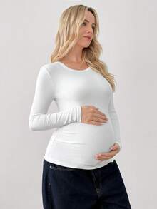 Modmama 3件組孕婦純色圓領休閒百搭日常外出長袖T恤套裝 - 彩色 - 查看 3