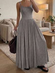 DAZY Vestido largo sin mangas de unicolor con cintura ceñida, camisón de verano para mujer - Gris - Ver 4