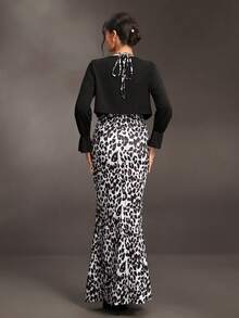 Cheriluna Maternity Maternity Black White Lace Trim Halter Dress Long Sleeve Top 2pcs Set Autumn Photoshoot Sexy Elegant - Black and White - View 2