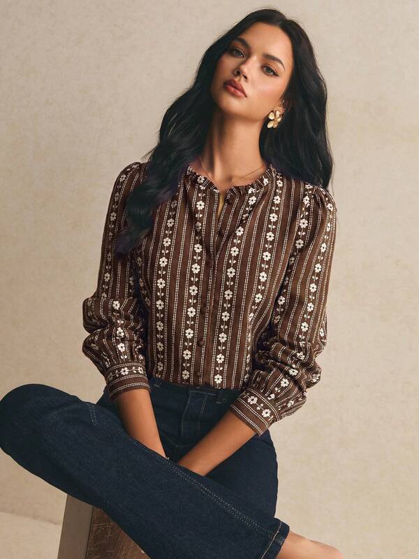 Poéselle Women's All-Over Print Casual Versatile Daily Wear Shirt