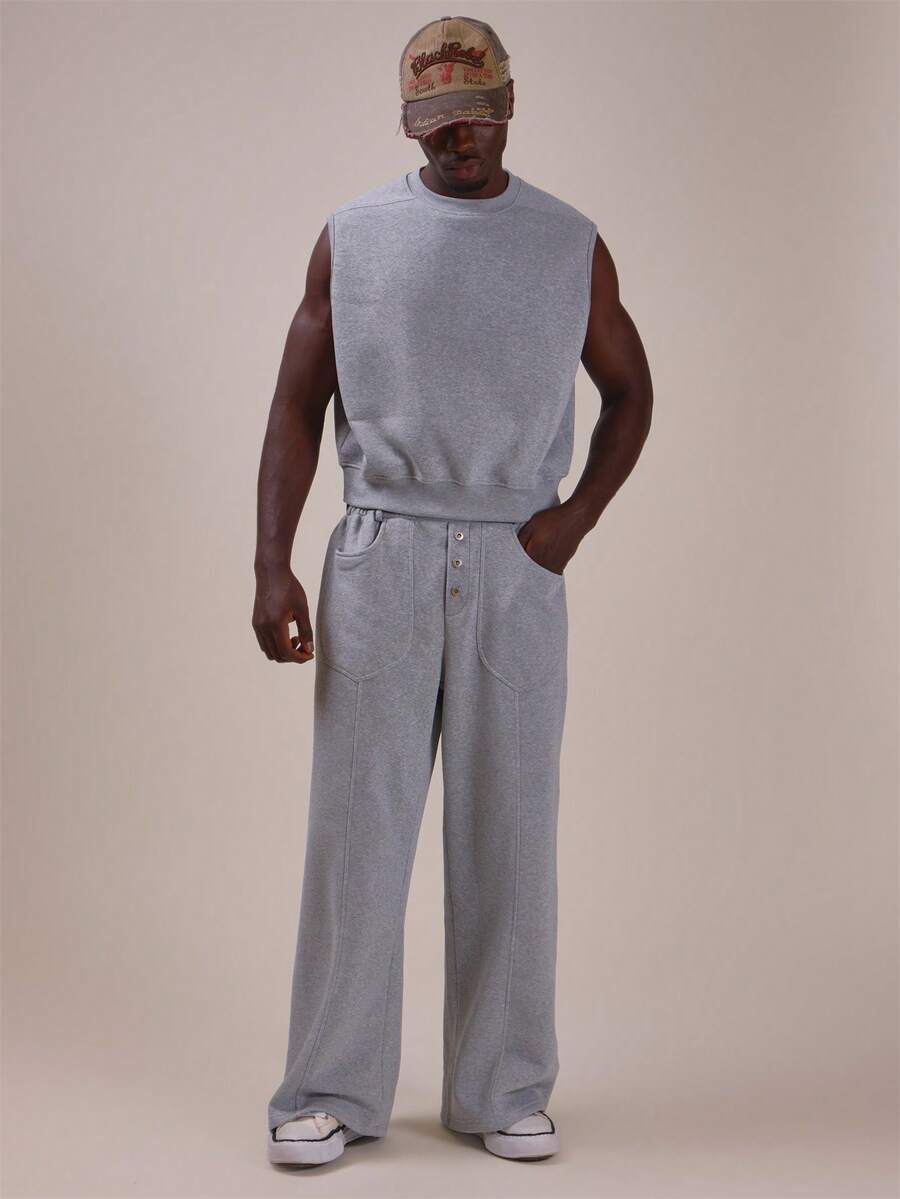Musero Relaxed Fit Pocket Detail Joggers Front Fly With Buttons Waistabdn With Belt Loops Straight Leg Fit Spring Summer Essentials - Grey - View 1