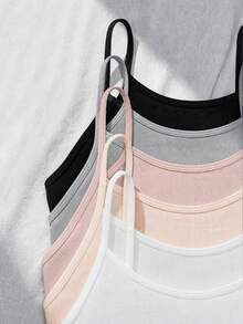 SHEIN 青少年女孩秋冬簡約舒適兒童學生成長期露背內衣背心 5件/組 - 彩色 - 查看 4