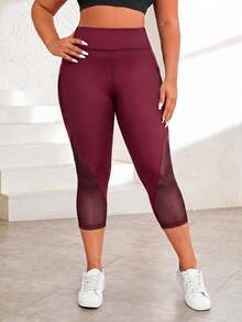 SHEIN Rhythm Era Plus Size Sports Capris - Burgundy - View 4