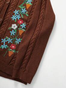 GlowEve CURVE Plus Size Women's Floral Print Casual Versatile Daily Wear Cardigan - Coffee Brown - View 7