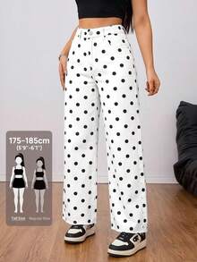 SHEIN Tall 女款波點口袋鈕扣休閒牛仔褲 70年代風 百搭日常穿著 適合週末與夏季 黑白配色 - 黑與白 - 查看 1
