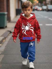 Setelan 2 Potong Hoodie Lengan Panjang Longgar Minimalis Kasual untuk Anak Laki-Laki, Cocok untuk Musim Gugur/Dingin - MultiWarna - View 1