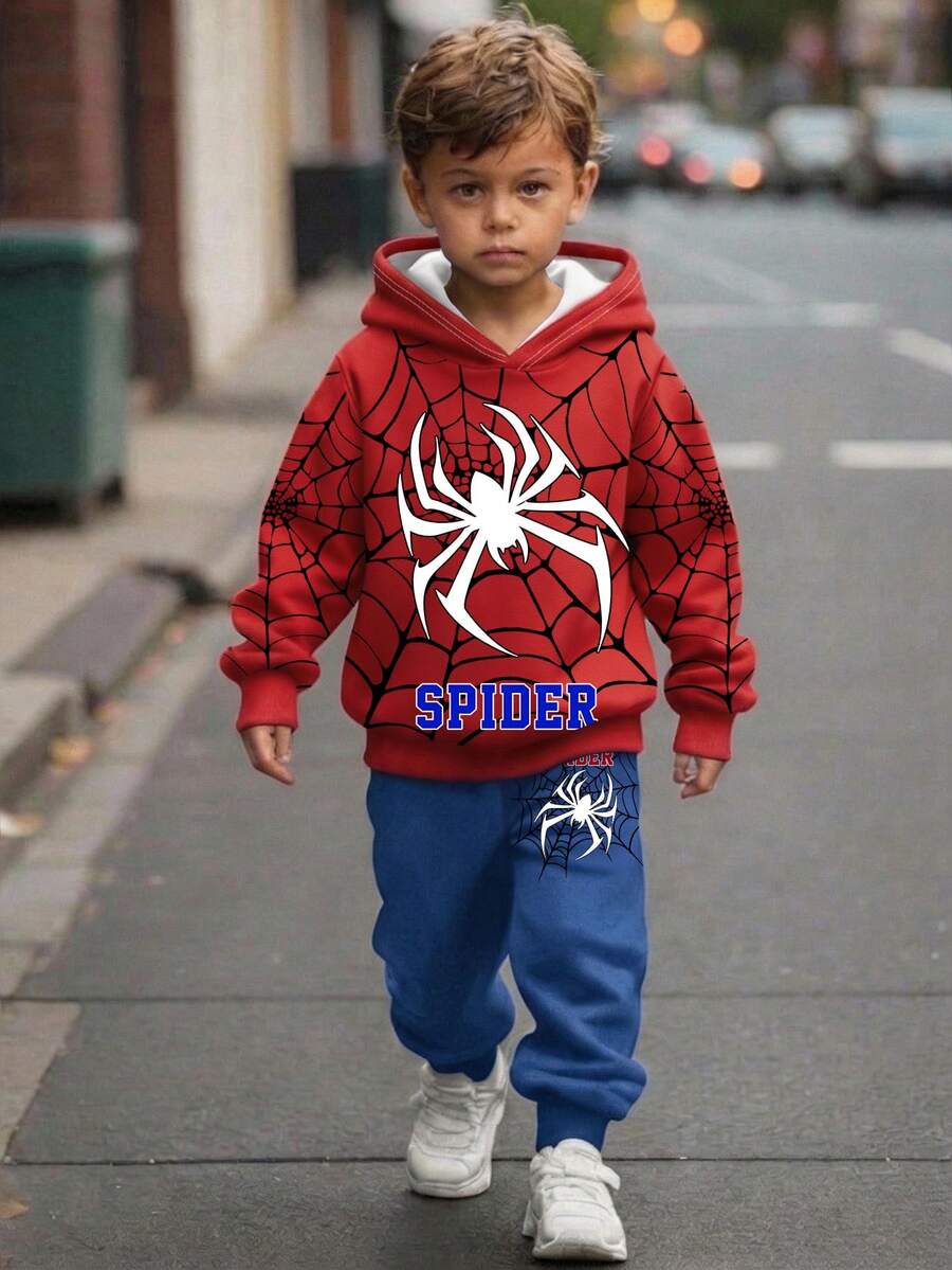 Setelan 2 Potong Hoodie Lengan Panjang Longgar Minimalis Kasual untuk Anak Laki-Laki, Cocok untuk Musim Gugur/Dingin - MultiWarna - View 1
