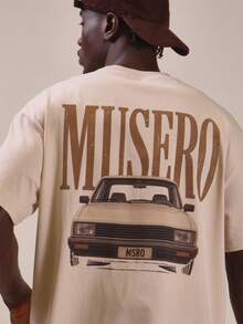 Oversized Graphic "Musero Mustang" Crew Neck Tshirt Spring Summer Essentials - White - View 5