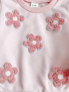 SHEIN 2件組女嬰休閒可愛百搭3D櫻桃裝飾長袖外套與長褲套裝，適合秋冬、室內、戶外、度假、旅行、節日、日常穿著 - 粉色 - 查看 7