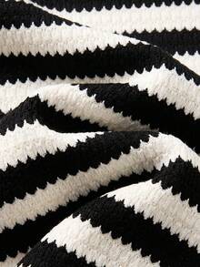 Cozy Pixies Baby Girl Toddler Girl Cartoon Animal Embroidered Patch Pattern Knitted Soft Striped Round Neck Long Sleeve Ruffle Sleeve Pullover Sweatshirt Elastic Waist Slim Fit Long Pants 2-Piece Set Cute Outfit - Black and White - View 5