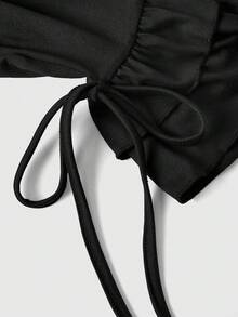 Sweetness Sweet & Cool Style Plus Size Women's Slim Fit High Waist Ruched Ruffle Hem Capri Pants, Casual Daily Wear - Black - View 4