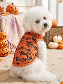 PETSIN 1pc Big Eyes BOO Spider Web Little Bat Printed Pet Tank Top Halloween Pet Soft Breathable Anti Hair Pet Clothes - Multicolor - View 1