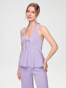 Bonmuse 纯色提花睡衣裤套装 - 紫色 - 查看 4