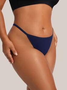 Barelissa 1pc Women's Plus Size Solid Color Casual Thong - Navy Blue - View 3