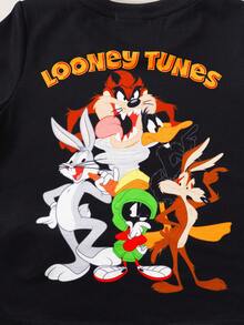 LOONEY TUNES X SHEIN 1pc Fun Casual Style Young Boy Cartoon Print Crew Neck Short Sleeve T-Shirt - Black - View 5