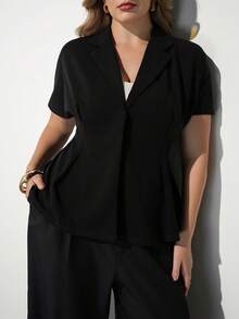 Maija Plus Size Elegant Commuter Solid Color Waist-Cinching Blazer - Black - View 5