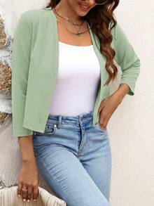 SHEIN LUNE Jaket Kerja Pendek Hitam Wanita, Pakaian Musim Semi, Gugur, dan Musim Dingin untuk Wanita - Mint Green - View 4