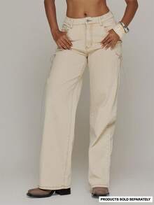 MUSERA Washed Eyelet Tie High Waist Denim Jeans Only Summer Sexy Going Out Party Holiday Festival Rave - Khaki - View 2