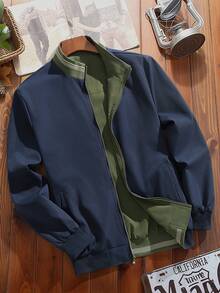 Manfinity Homme Chaqueta casual reversible de otoño para hombre - Verde militar - Ver 3
