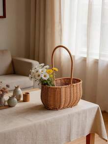 1PC Wicker Bamboo Handled Basket Durable Breathable EasyCarry For Outdoor Picnic Beach Market Shopping Garden Party Essential MustHave - Brown - View 9
