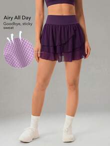 OutZeal Tennis Skirts Women Outdoor Skirts Ruffled Hem 2-In-1 Design Built-In Shorts With Pocket - Purple - View 2
