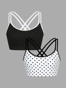 Sweetra 2pcs Seamless High Elasticity Printed Sports Tank Top With Criss-Cross Back Strap Design, Gym Wear - Black - View 1