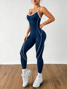 Dewbera Dewbera Seamless Backless Fitted Sports Jumpsuit - Teal Blue - View 4