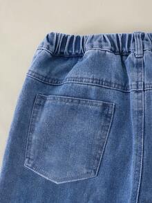 SHEIN 女童牛仔褲，秋季新品，時尚休閒風，百搭萬能設計，直筒寬鬆版型，輕盈柔軟牛仔面料，時尚女孩必備，適合日常拍照、購物、出遊、派對、音樂節、度假等多種場合，2026新款女童牛仔褲 - 中等水洗藍 - 查看 8